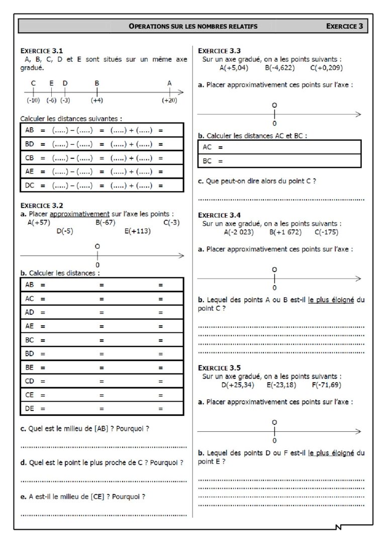 Nombres Relatifs 5ème Exercices Corrigés - Dyrassa