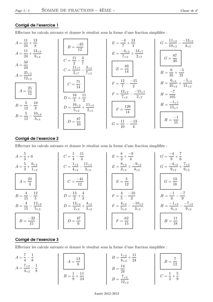 Ordonner des fractions et des nombres fractionnaires | Secondaire