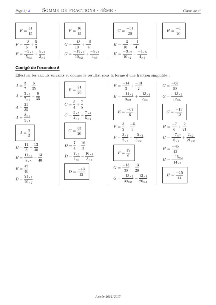 Problèmes Fractions 4ème Avec Corrigés Nombres en écritures fractionnaires 4ème exercices corrigés - Dyrassa