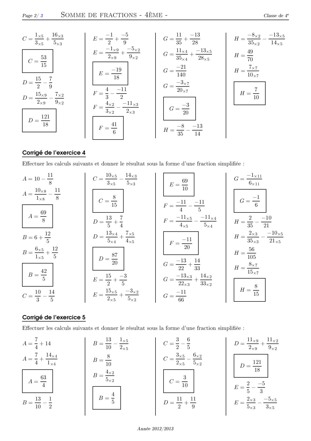 Problèmes Fractions 4ème Avec Corrigés Nombres en écritures fractionnaires 4ème exercices corrigés - Dyrassa
