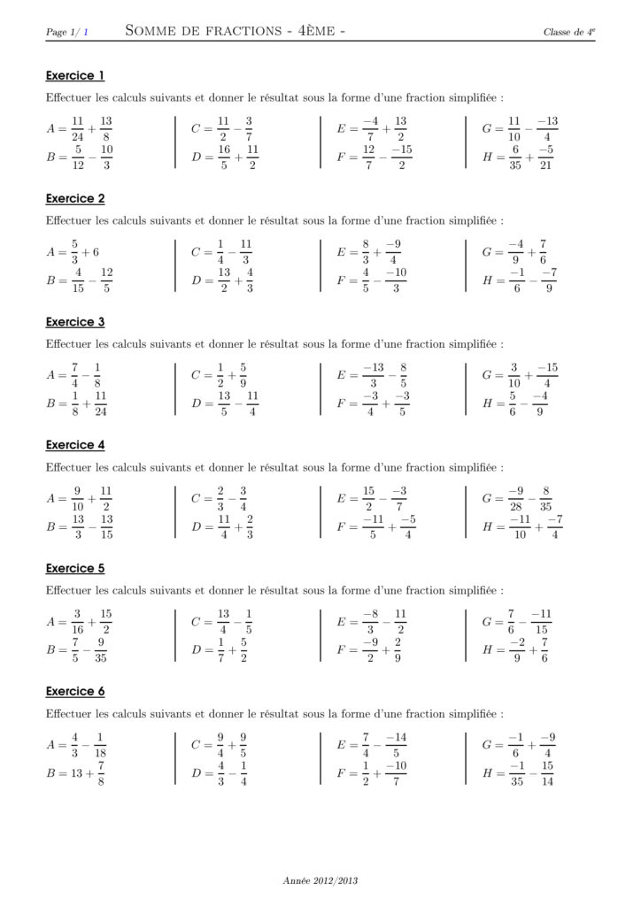 Problèmes Fractions 4ème Avec Corrigés Nombres en écritures fractionnaires 4ème exercices corrigés - Dyrassa