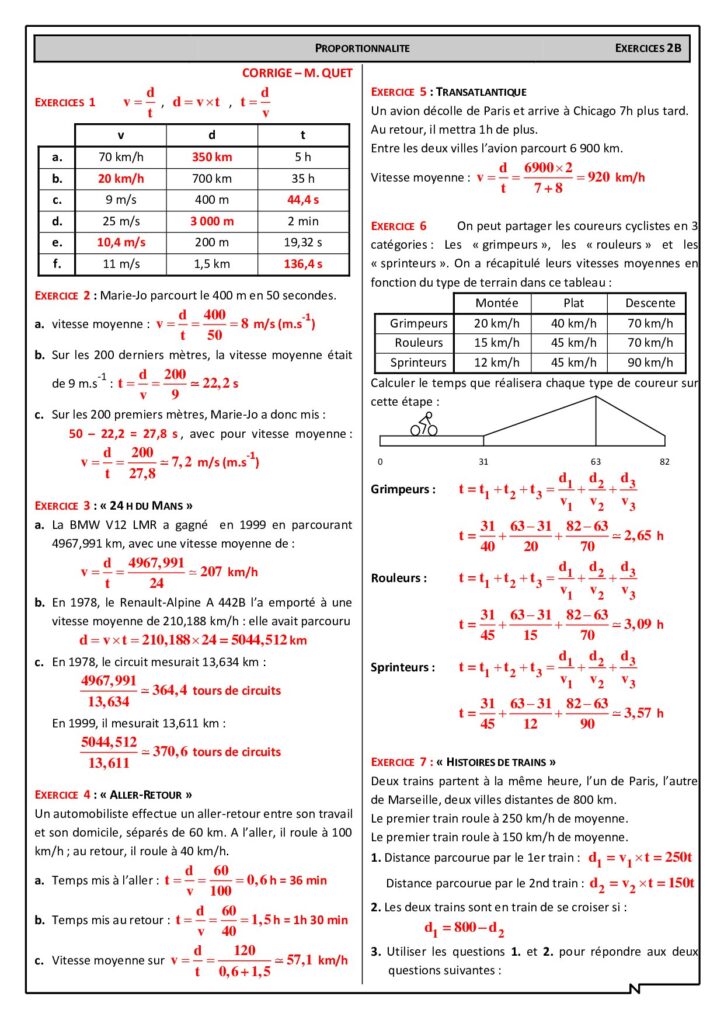 Proportionnalité 4ème Exercices Corrigés - Dyrassa