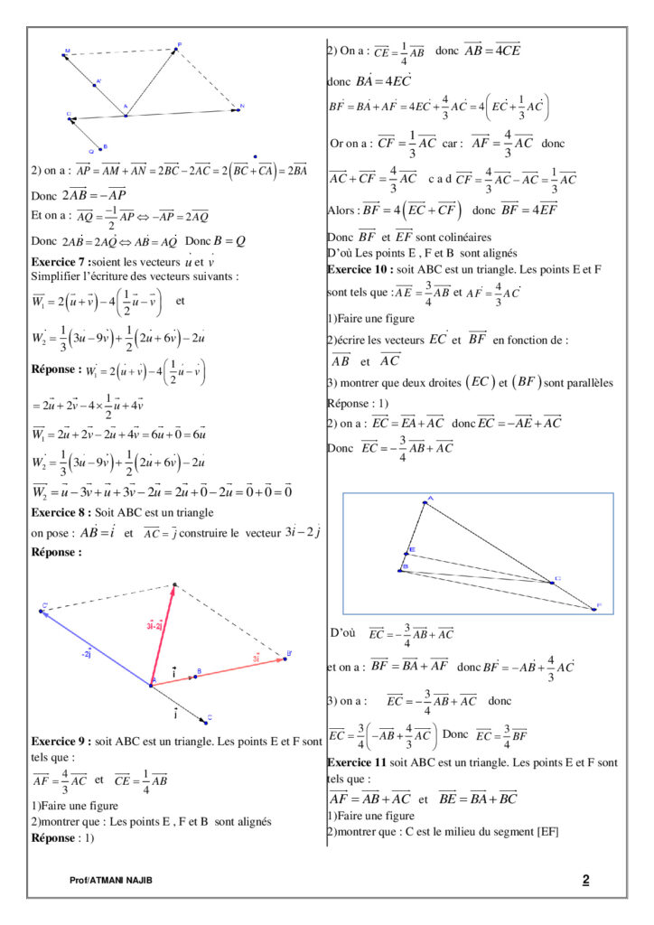 Calcul Vectoriel Dans Le Plan Exercices Corrigés Tronc Commun