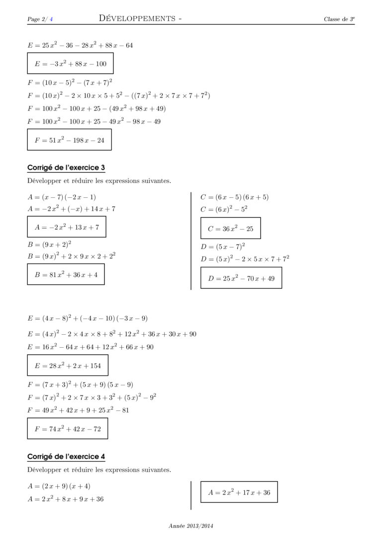 Calcul Litteral 3eme Et Identités Remarquables Exercices Corrigés - Dyrassa