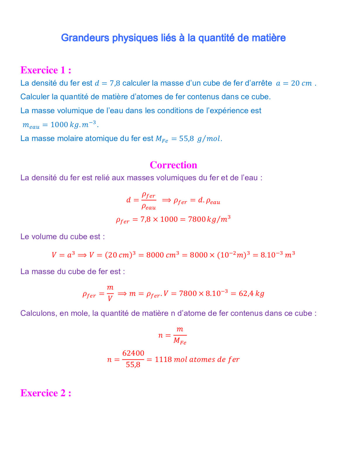 Grandeurs Physiques Liées à La Quantité De Matière - Dyrassa