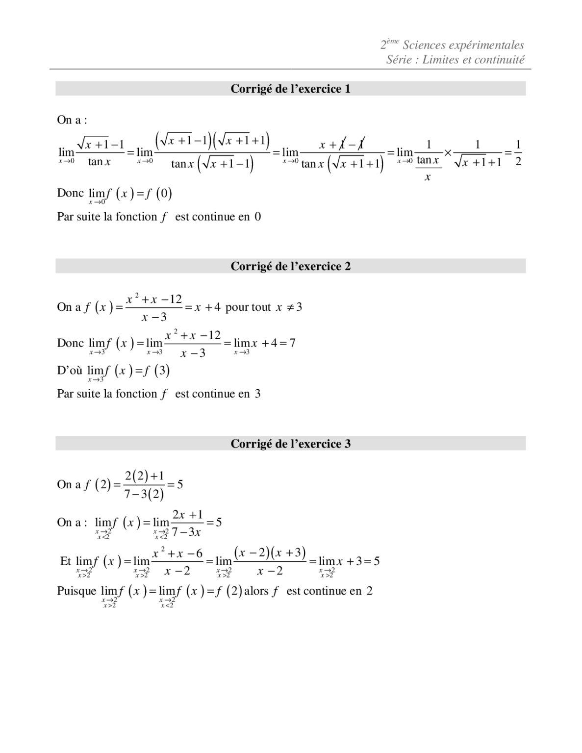 Limites Et Continuité : Cours Et Exercices Corrigés En Ligne