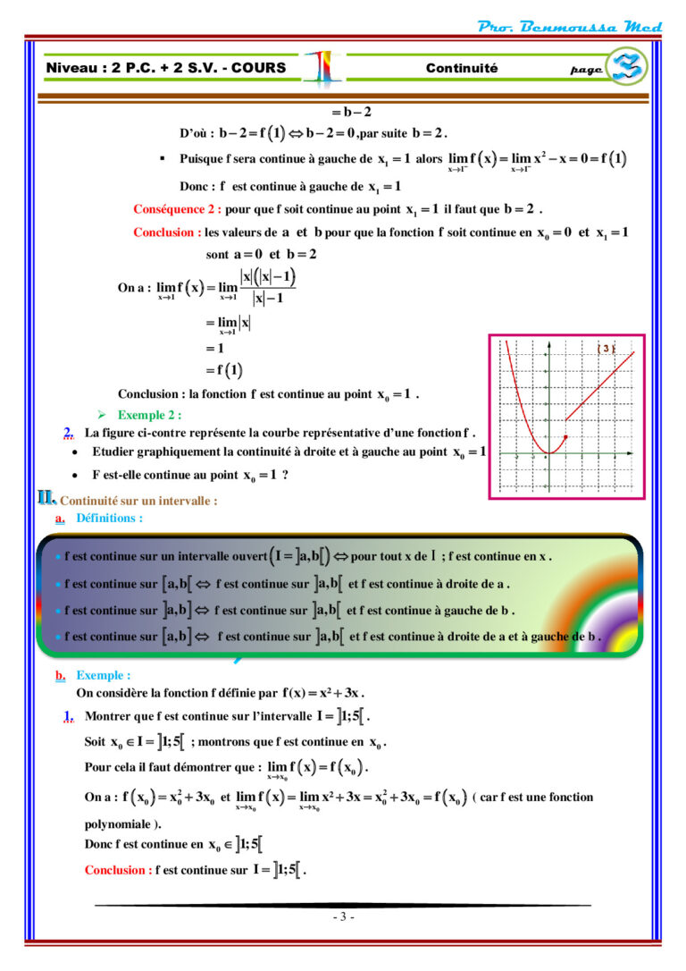 Limites Et Continuité : Cours Et Exercices Corrigés En Ligne