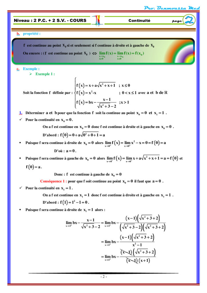 Limites Et Continuité : Cours Et Exercices Corrigés En Ligne