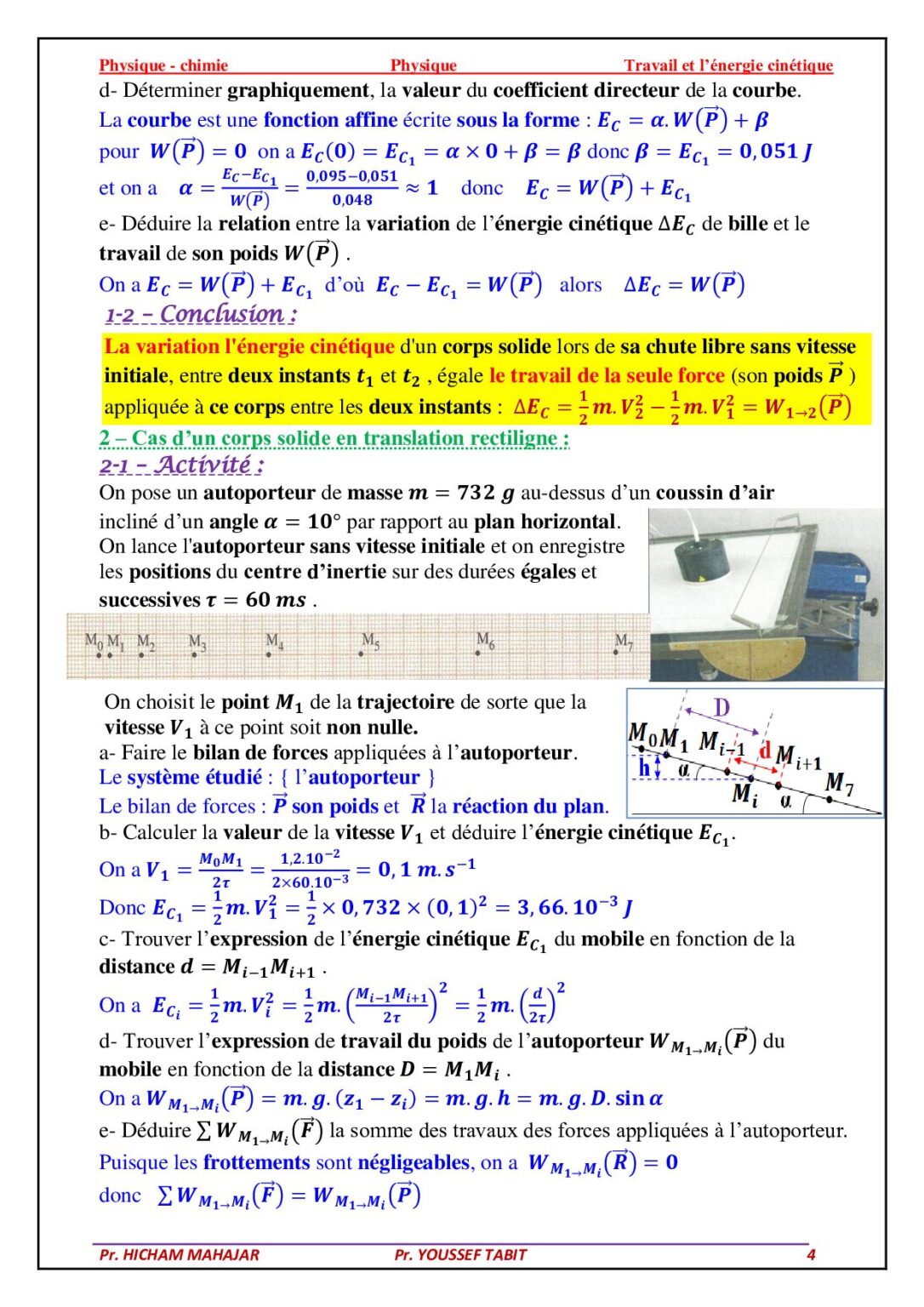 Travail Et énergie Cinétique - Cours Et Exercices Corrigés