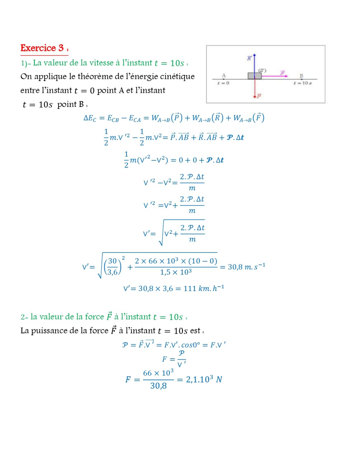 Travail Et énergie Cinétique - Cours Et Exercices Corrigés