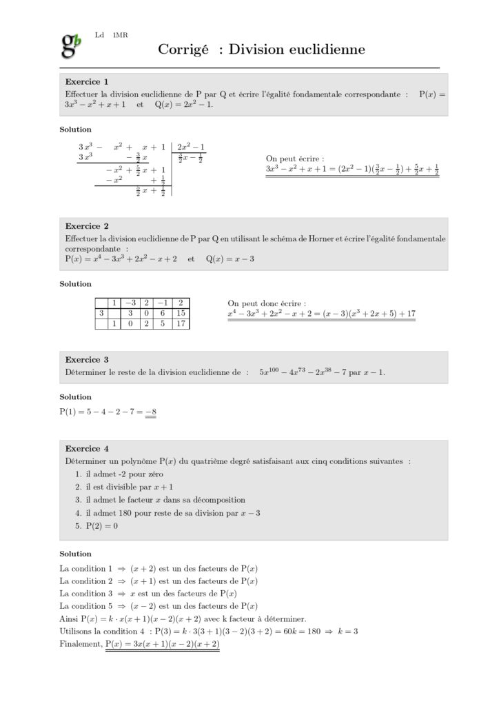 Les Polynômes Exercices Corrigés Tronc Commun Sciences Biof- Dyrassa