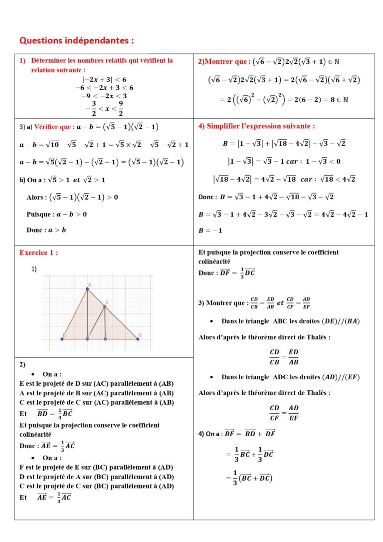 Devoirs Corrig S Maths N S Tronc Commun Dyrassa