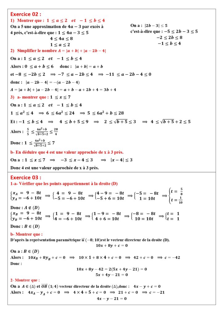 Devoirs Corrigés Maths N°2 S1 Tronc Commun - Dyrassa