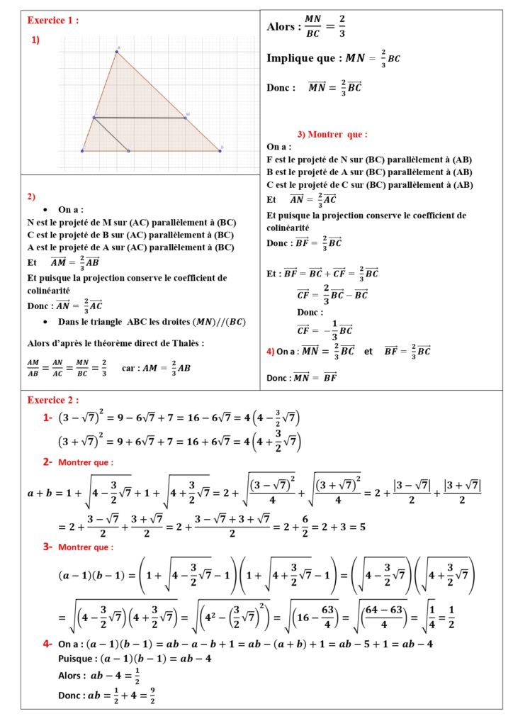 Devoirs Corrig S Maths N S Tronc Commun Dyrassa