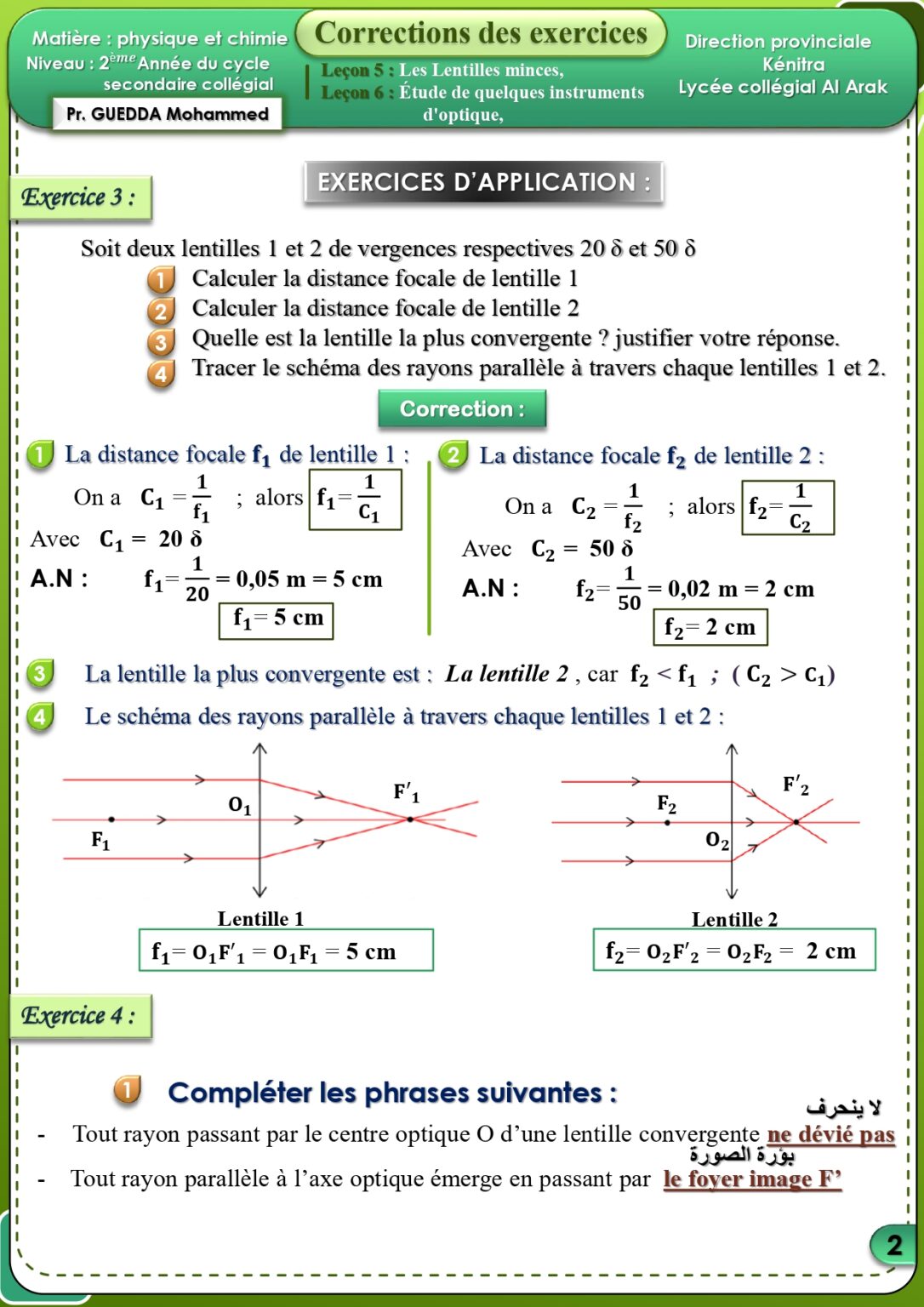 Les Lentilles Minces Dyrassal Image Form E Par Une Lentille Mince Conver