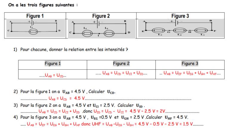 La tension électrique 4ème exercices corrigés