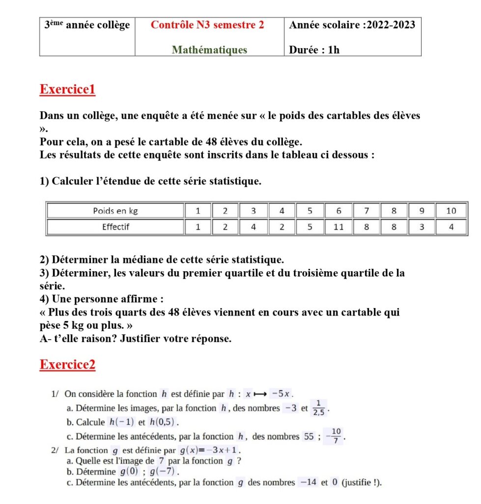 Controle De Math 3ac Devoirs Corrigés Maths N°3 S2 3AC