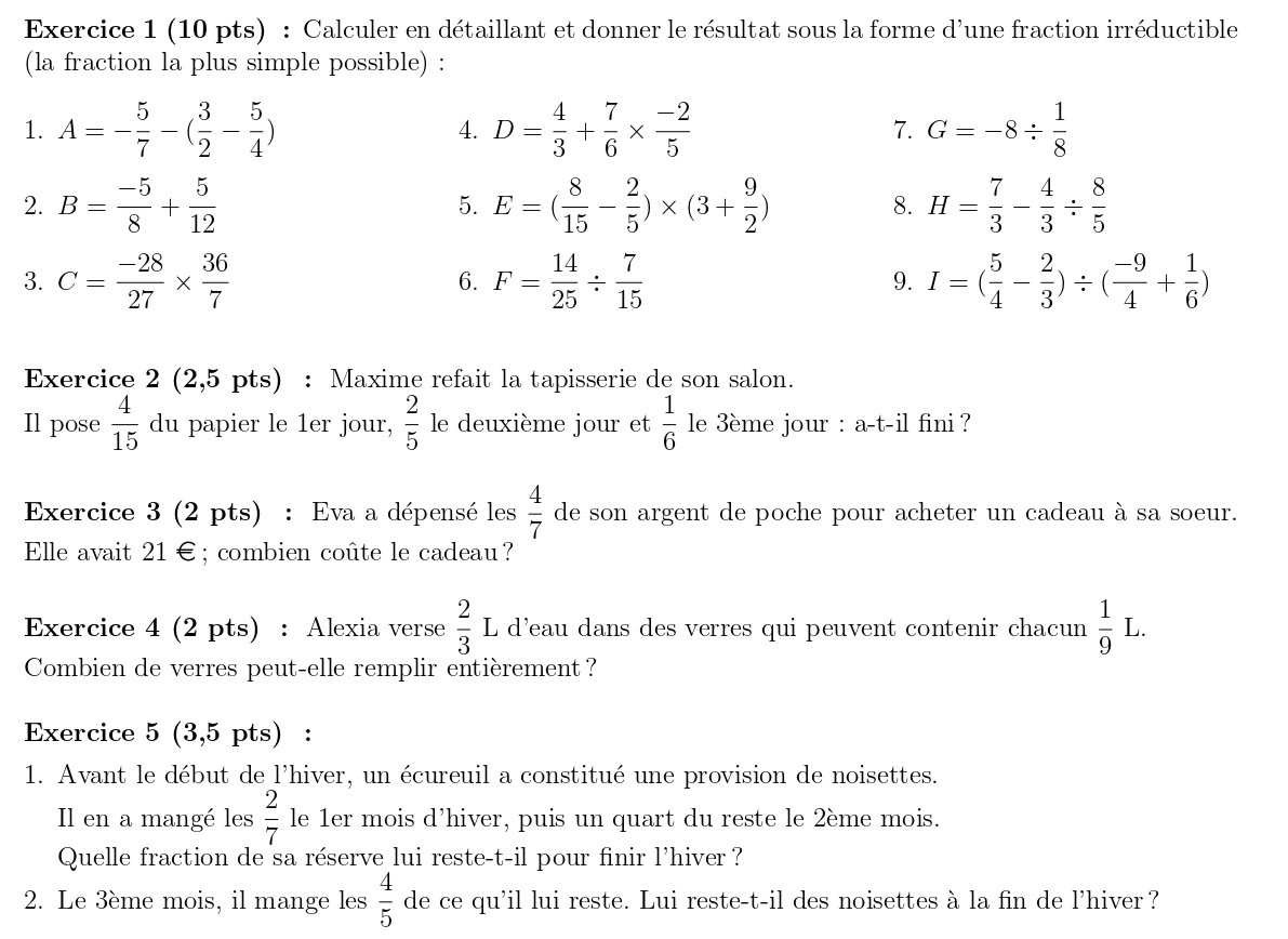 Nombres Rationnels : Évaluation Avec Correction