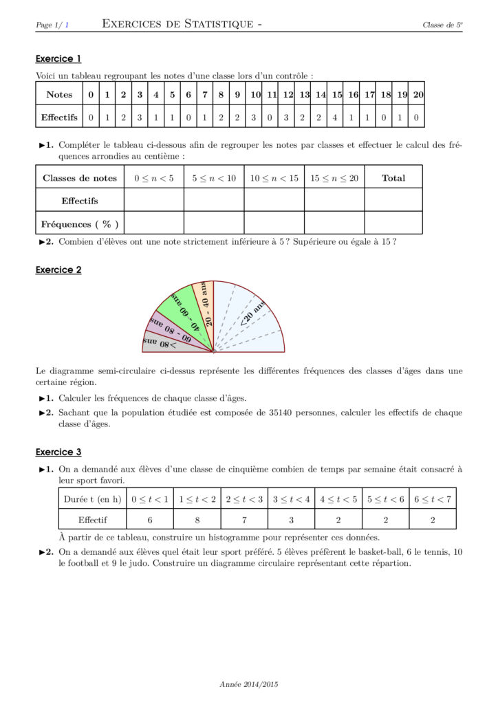 Statistiques Exercices Corrigés Pour 1AC Biof - Dyrassa