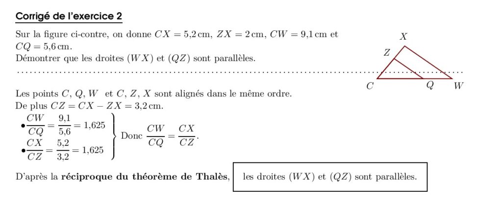 Réciproque de Thalès Exercices corrigés