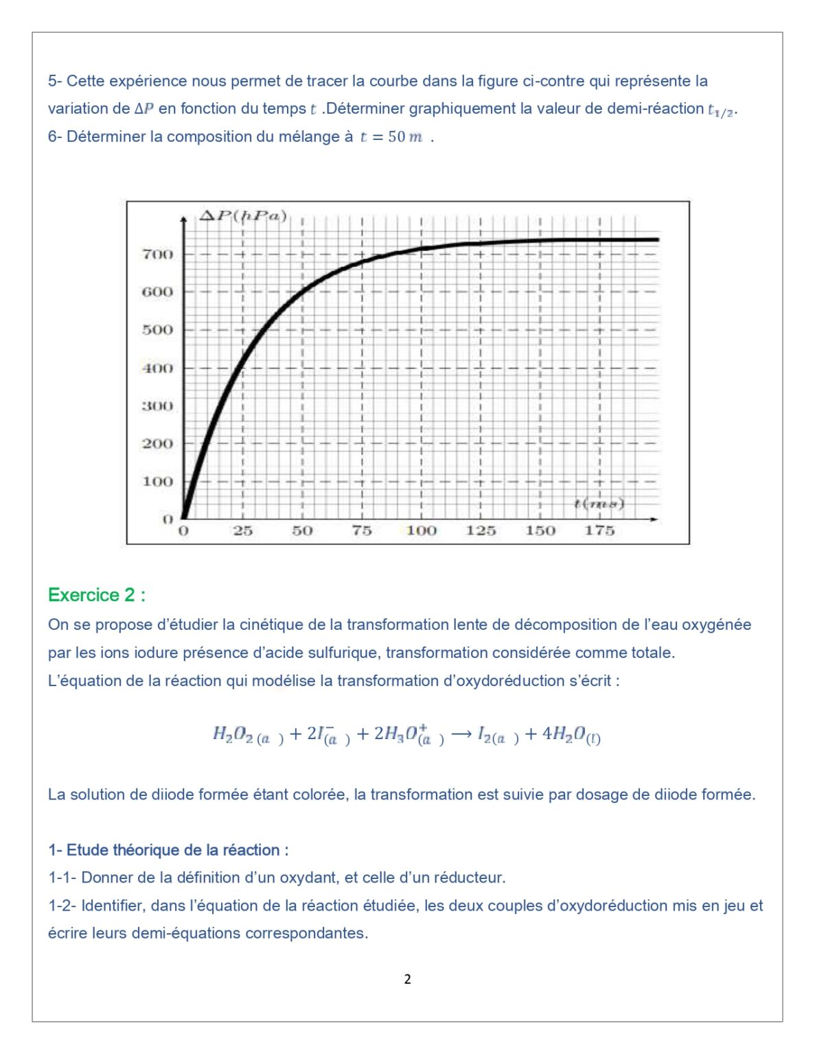 Suivi temporel d'une transformation chimique - Vitesse de réaction
